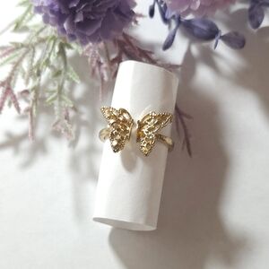 Gold Plated Open Filigree Butterfly Ring Size 8 Adjustable